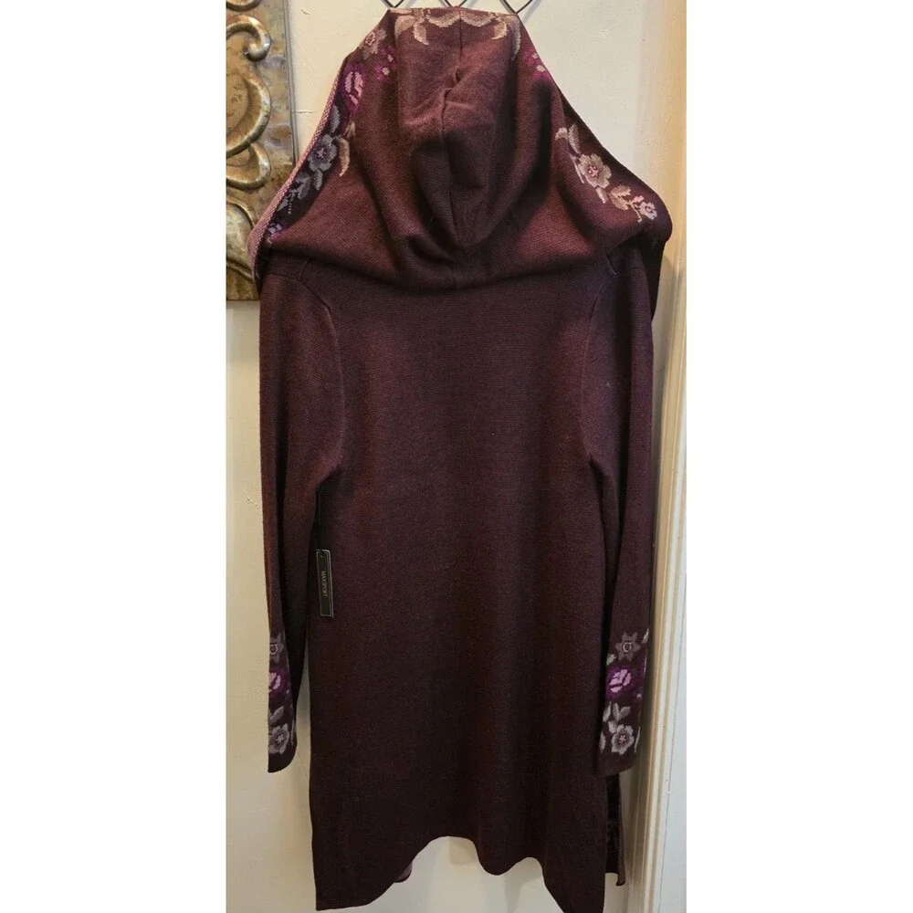 NWT MAXSPORT Hooded Cardigan Sweater Women's Burgundy Floral Sz M - Picture 6 of 8